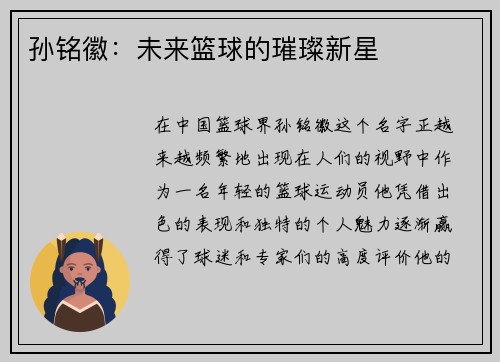 孙铭徽：未来篮球的璀璨新星