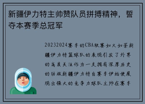 新疆伊力特主帅赞队员拼搏精神，誓夺本赛季总冠军